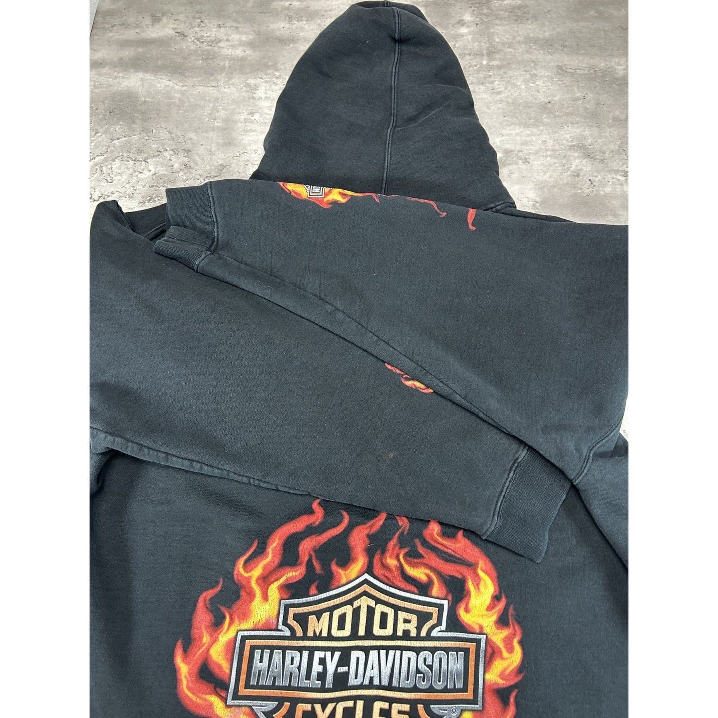 Harley Davidson Flame Sleeve Graphic Full Zip Hooded Sweatshirt Size 2XL Black