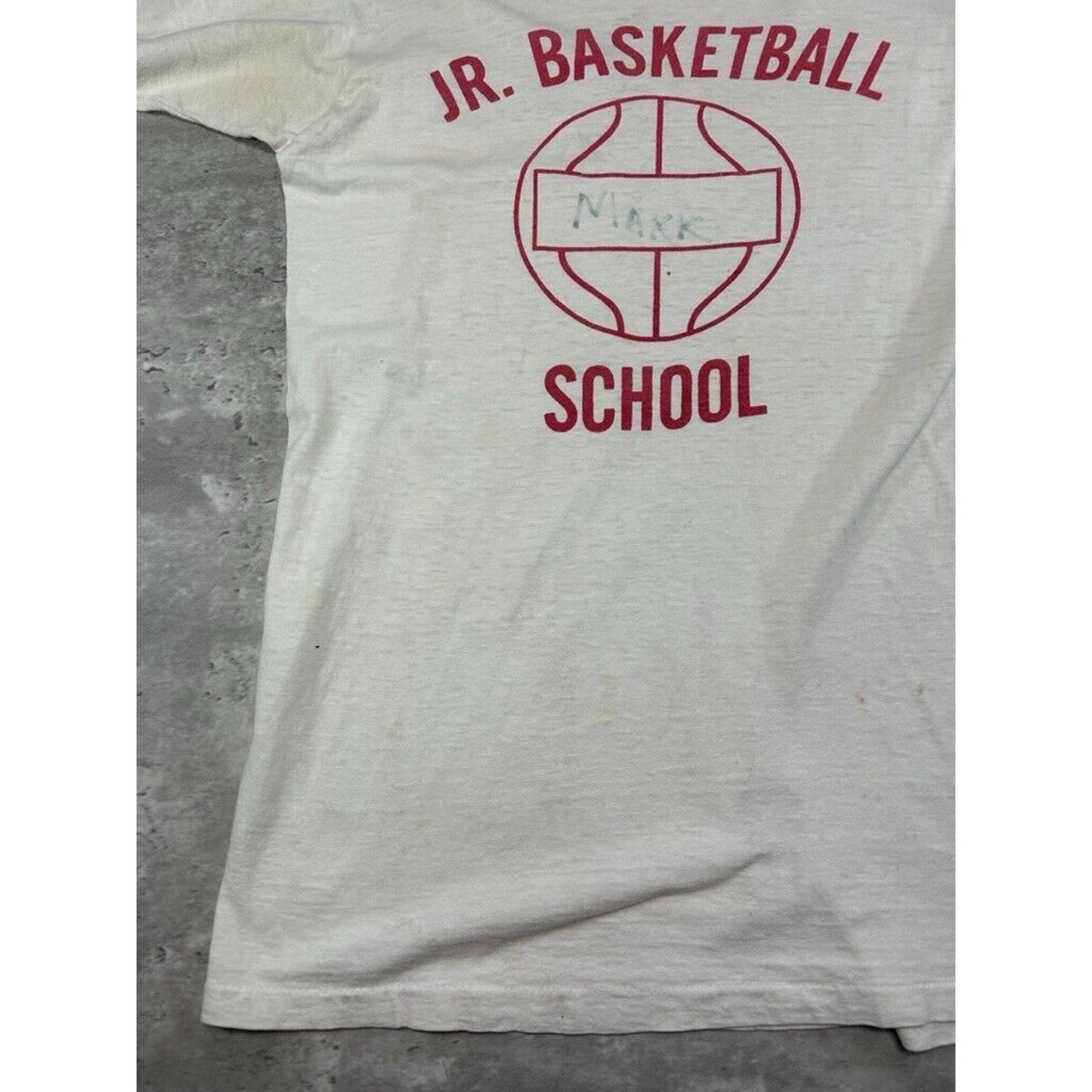 Vintage 1970 Jr Basketball School Graphic Spell Out Ringer T-Shirt Size Medium