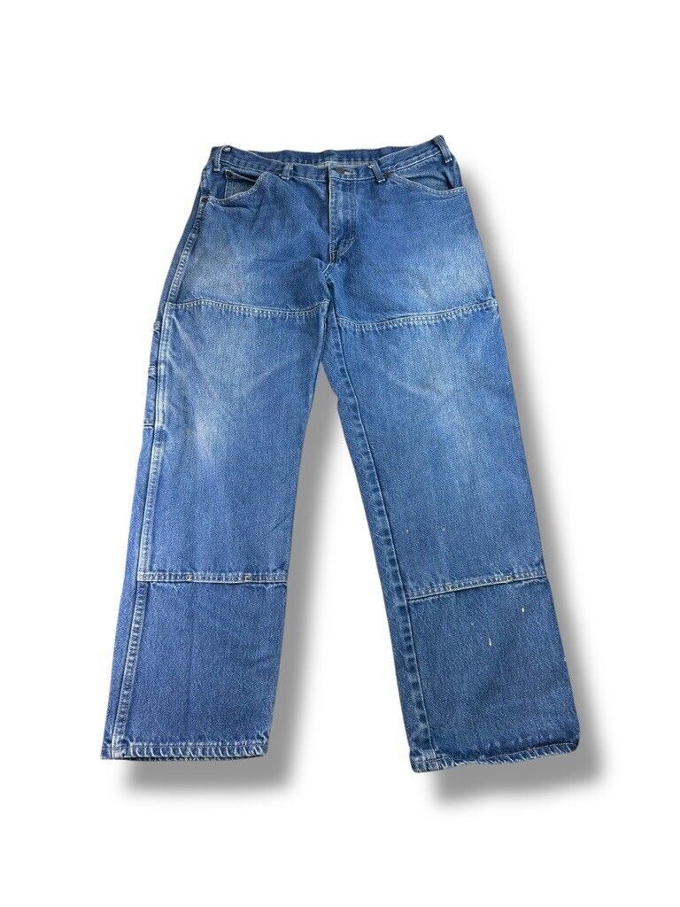 Vintage Dickies Dark Wash Denim Work Wear Five Pocket Double Knee Pants Size 34W