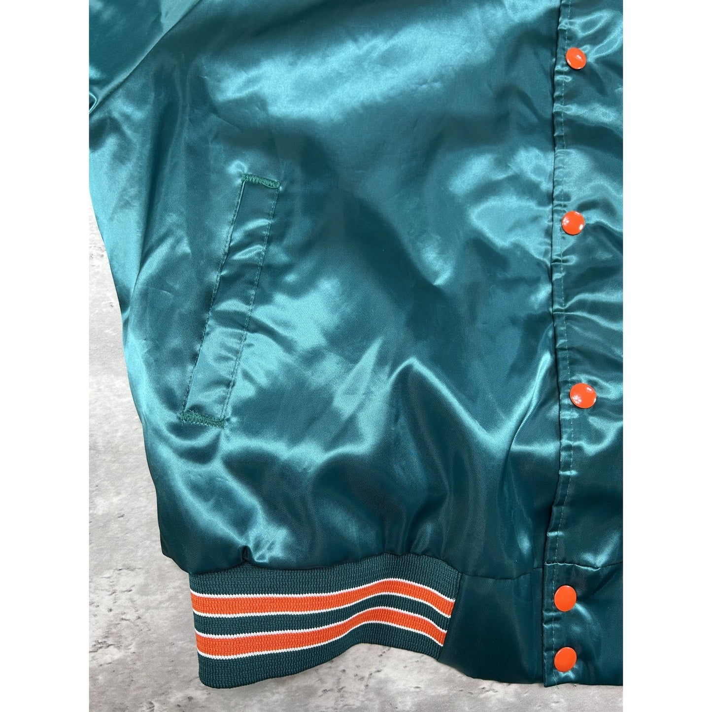 Vintage 80s Miami Dolphins NFL Satin Chalk Line Bomber Jacket Size XL