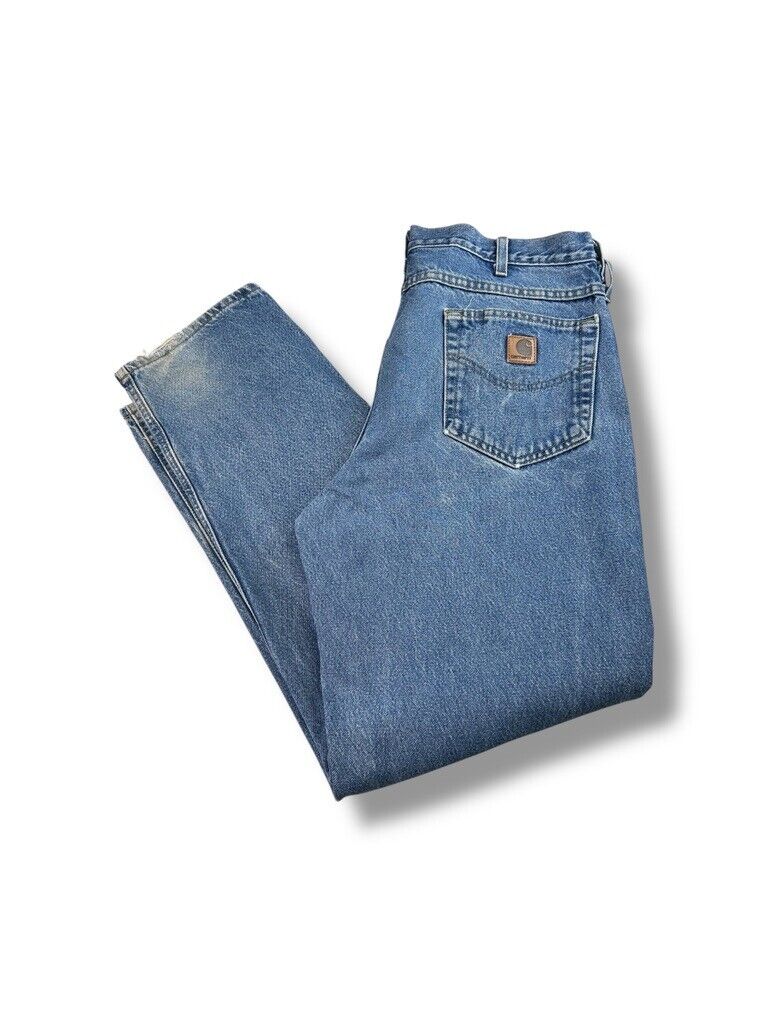Vintage 90s Carhartt Medium Wash Denim Work Wear Pants Size 36W B17 DST