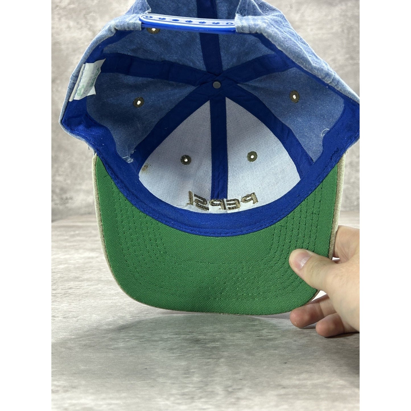 Vintage Pepsi Embroidered Spellout Two Tone Denim Snapback Hat OSFA