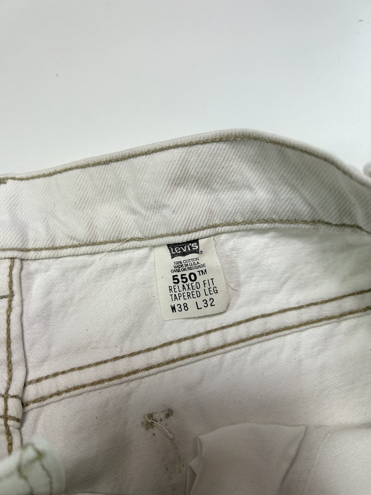 Vintage 80s Levis 550 Orange Tab Relaxed Fit White Denim Pants Size 36W