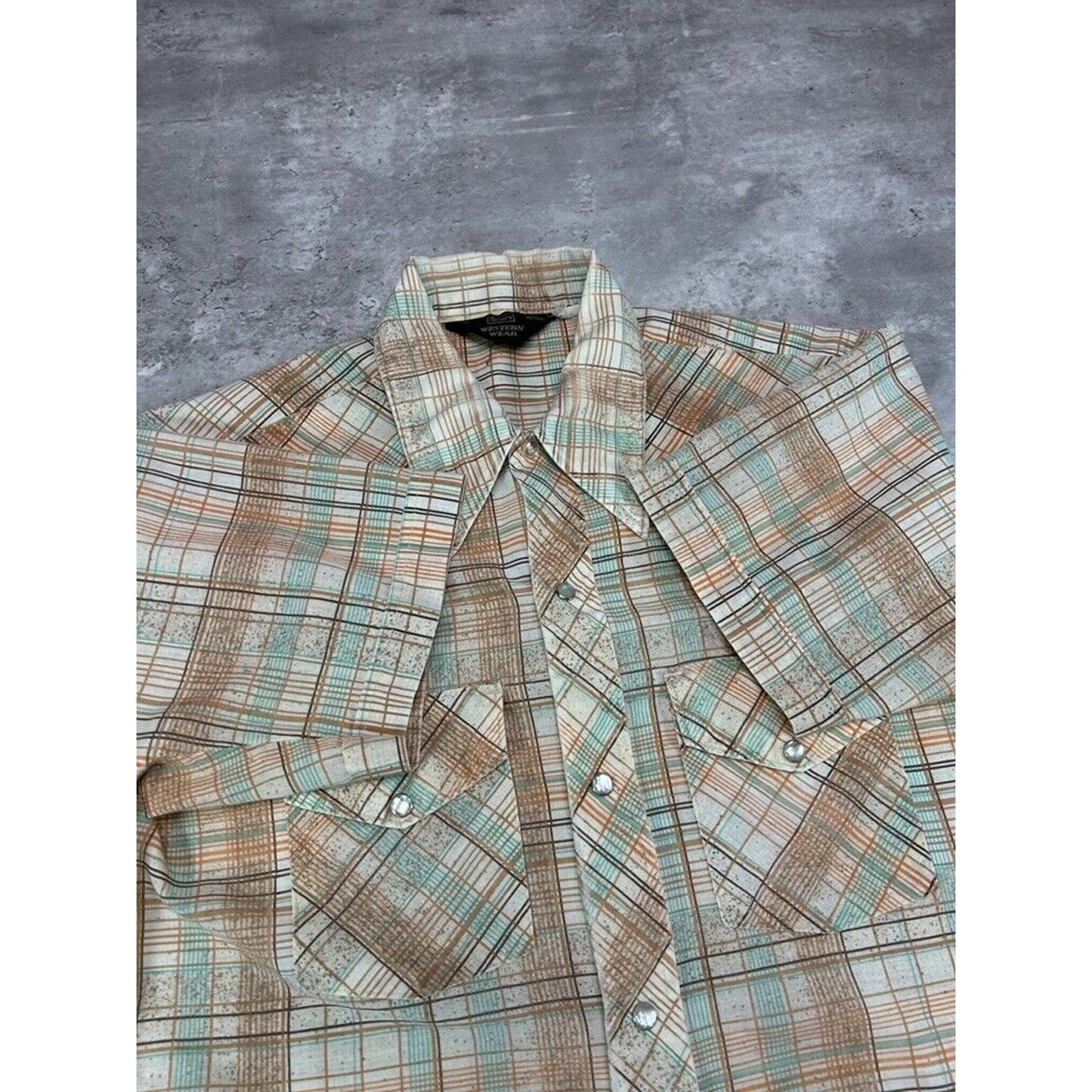 Vintage 1970s Sears Western Wear Pearl Snap Short Sleeve Button Up Shirt Medium