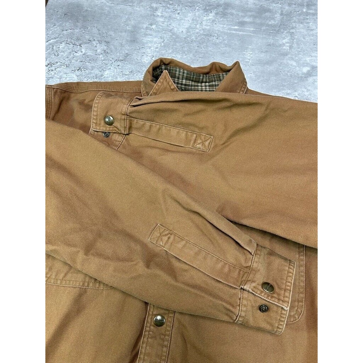 Vintage Carhartt Plaid Lined Canvas Workwear Button Up Shirt Size Medium Brown