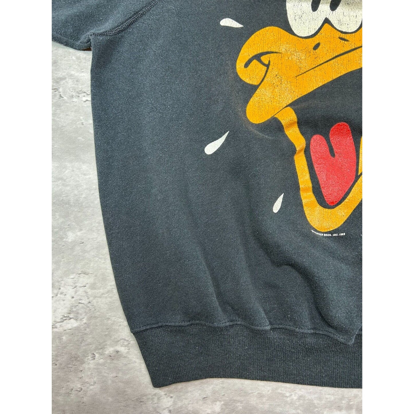 Vintage 1989 Looney Tunes Daffy Duck Big Face Graphic Sweatshirt Size XL Black