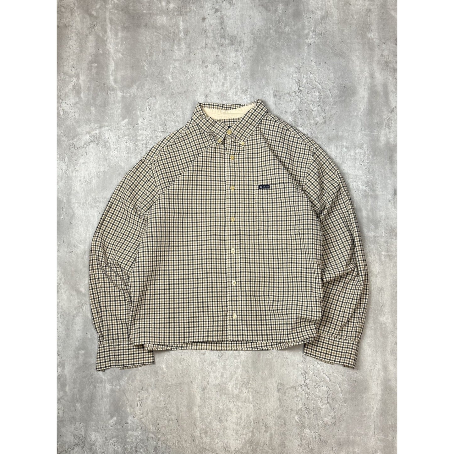 Vintage Chaps Ralph Lauren Plaid Print Reworked Cropped Button Up Shirt Sz XL