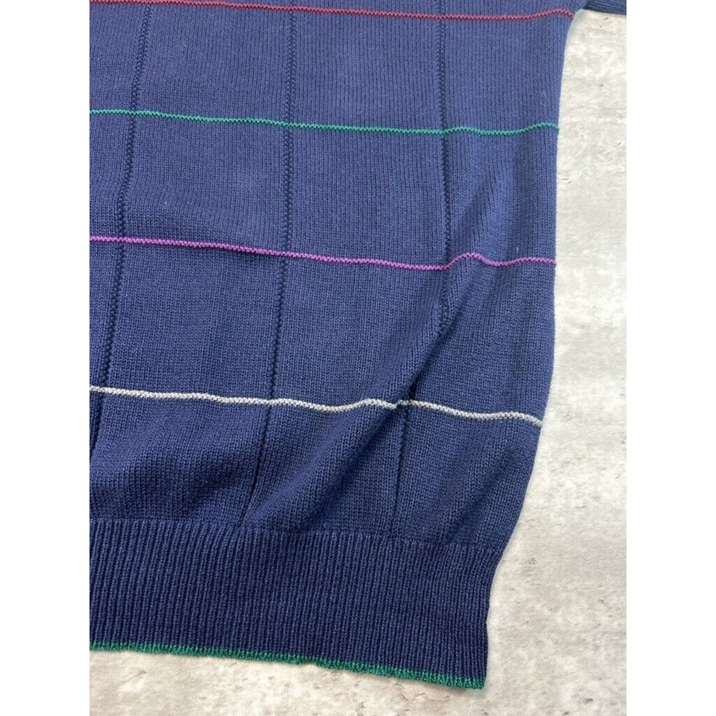 Vintage 90s Isle Of Cotton Checkered Print Pullover Knit Sweater Size XXL Blue