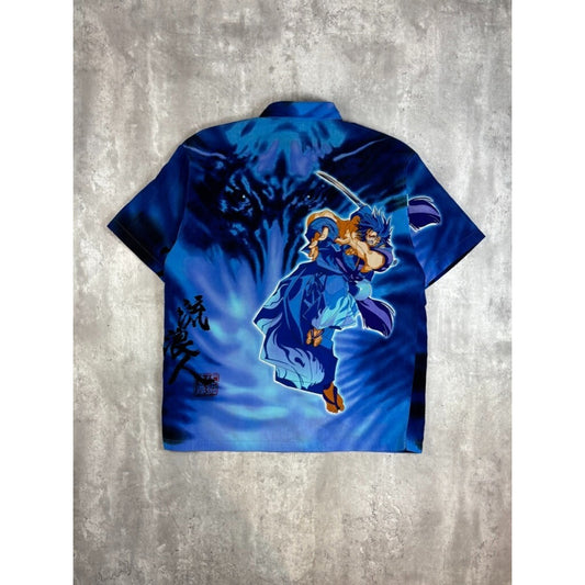 Vintage Y2K Anime Samurai All Over Print Short Sleeve Button Up Shirt Size Medium