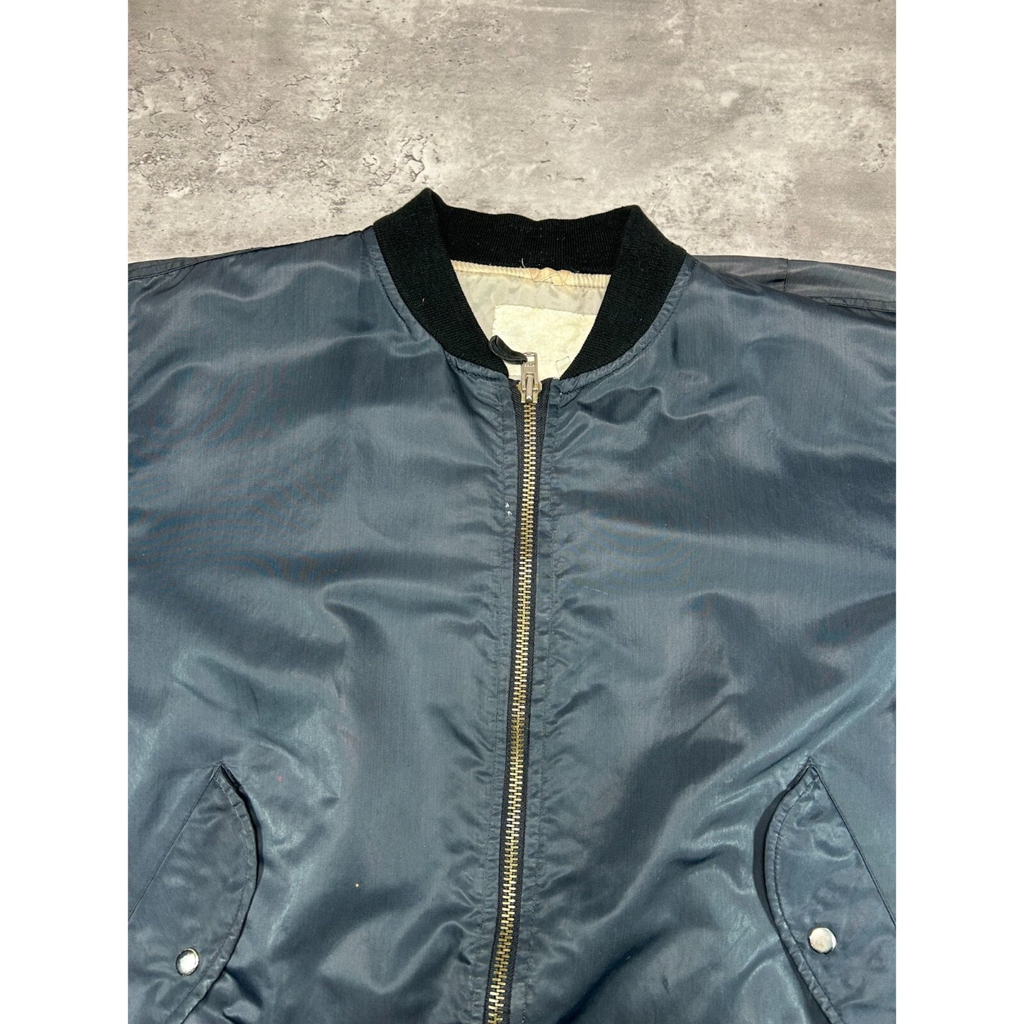 Vintage 80s Military Full Zip Pilots Bomber Jacket Size Large Black