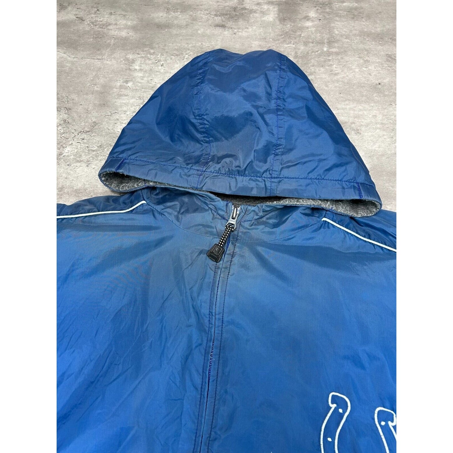 Vintage Indianapolis Colts NFL Fleece Lined Nylon Hooded Football Jacket Size XL