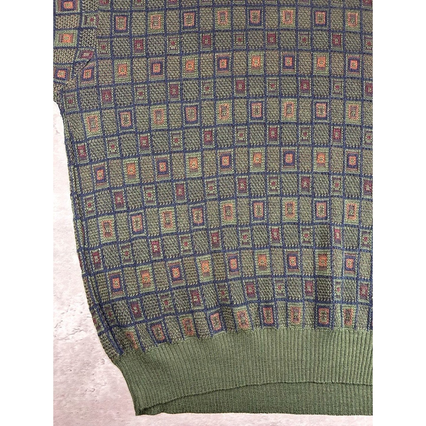 Vintage 90s D'Avila Abstract Checkered Pattern Pullover Knit Sweater Size XL