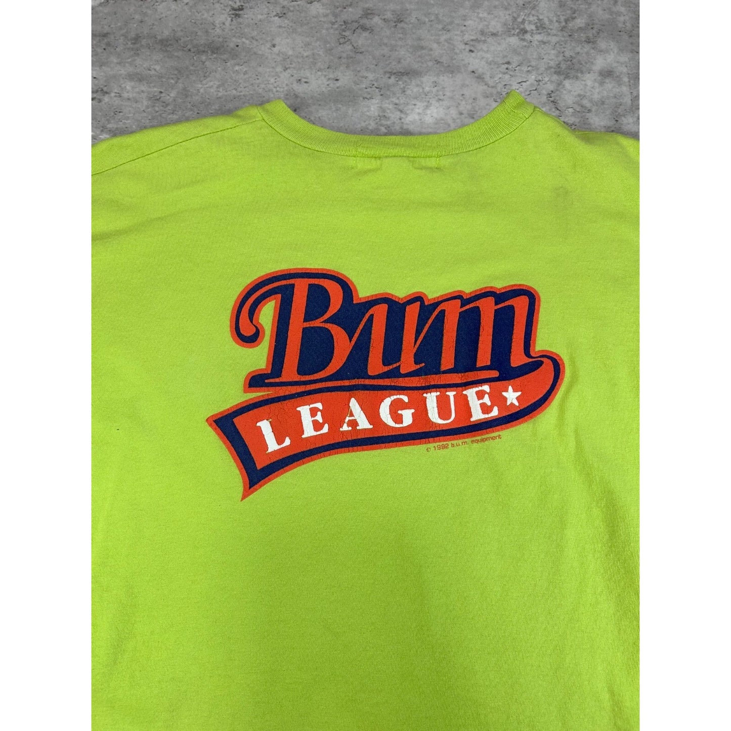 Vintage 1992 B.U.M Equipment Bum League Tailsweep Spellout T-Shirt Size Large