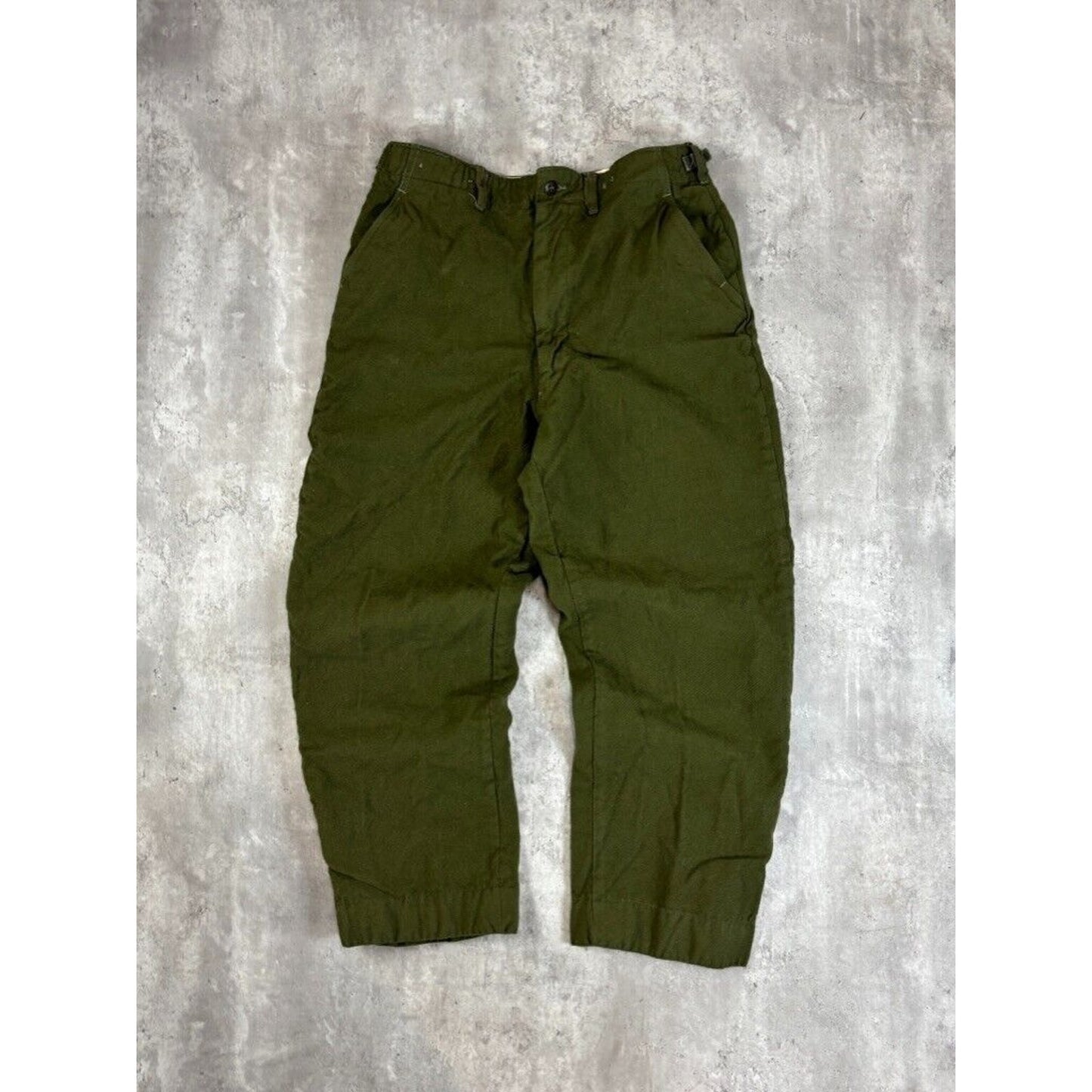 Vintage 1960s Wool Military Cargo Trouser Style Pants Size 34 Olive Green