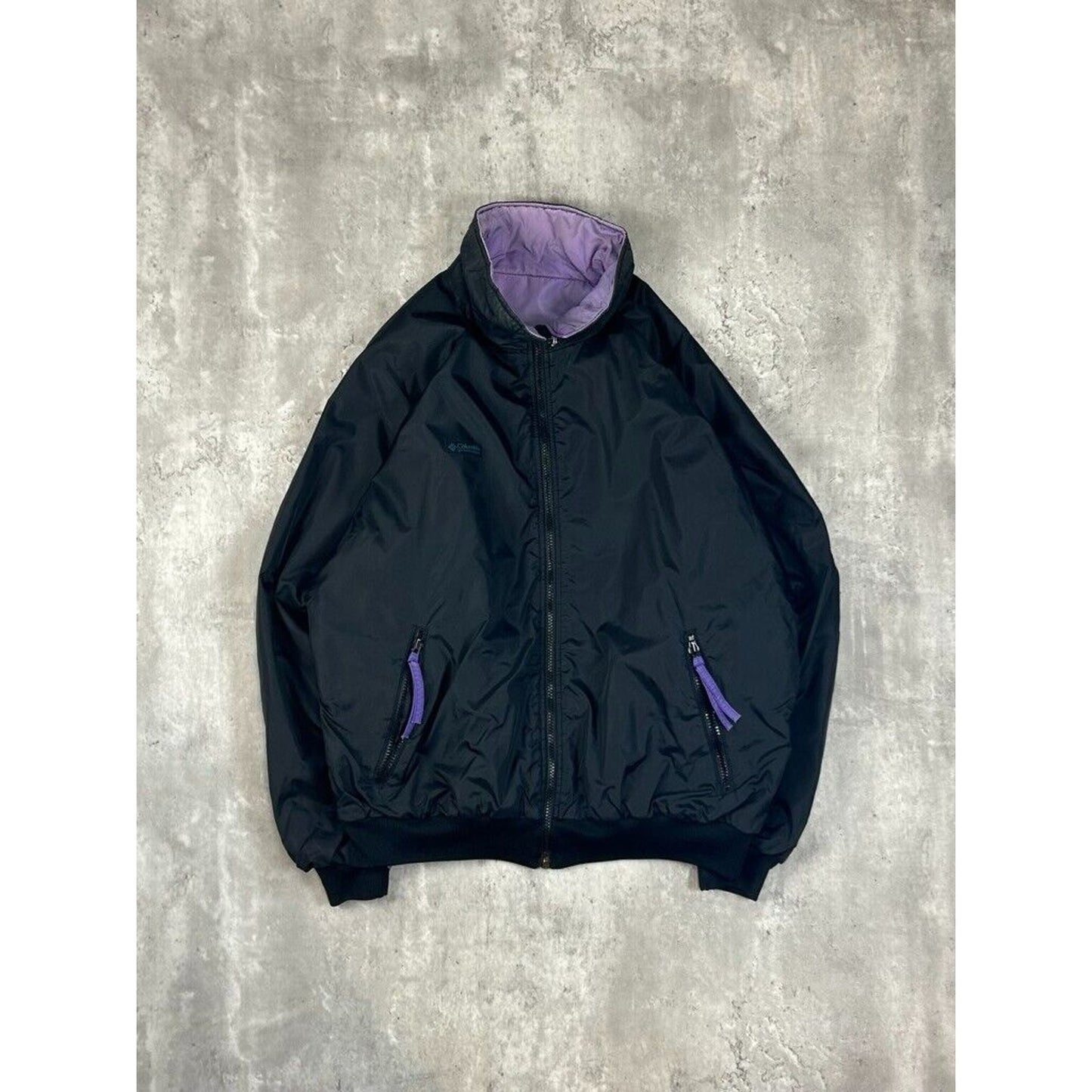 Vintage Columbia Reversible Nylon Full Zip Bomber Jacket Size Large Black