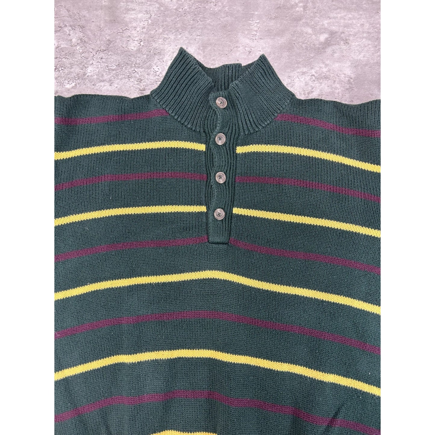 Vintage 90s Polo Ralph Lauren Striped 1/4 Button Pullover Knit Sweater Size XL