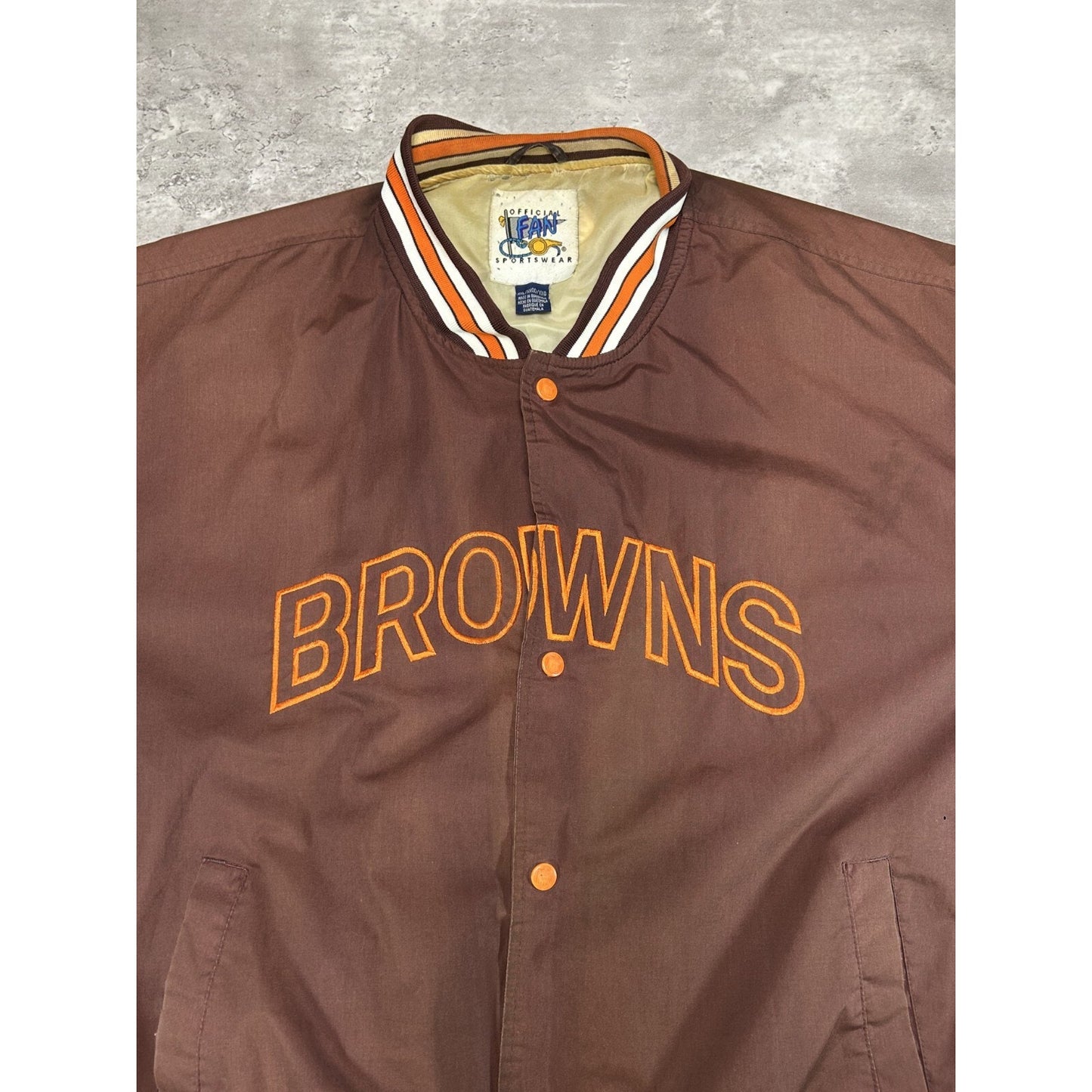 Vintage 90s Cleveland Browns NFL Embroidered Spellout Nylon Bomber Jacket Sz XXL