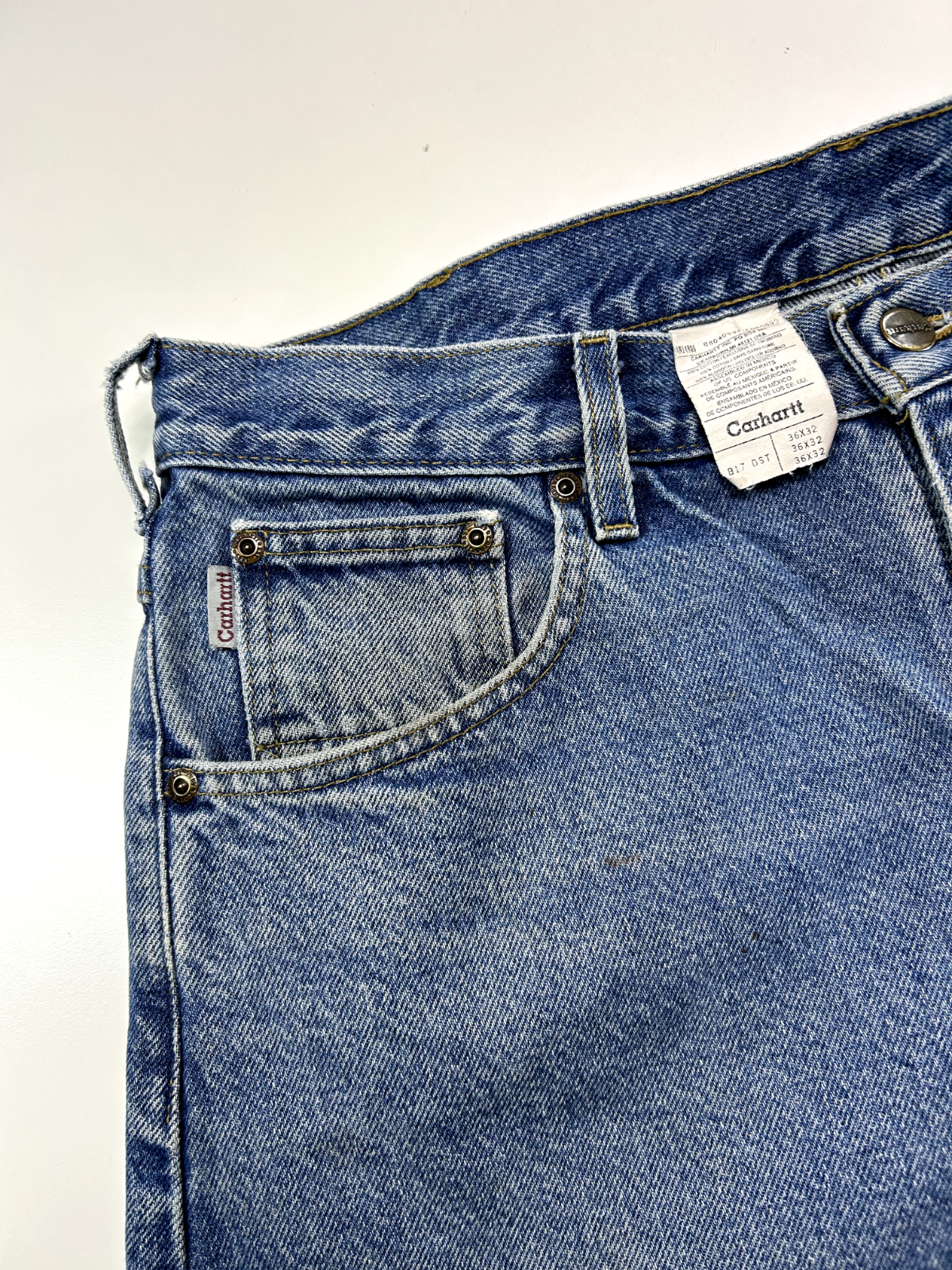 Vintage 90s Carhartt Medium Wash Denim Work Wear Pants Size 36W B17 DST
