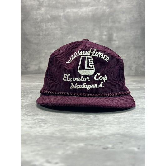 Vintage 80s Lakeland Larsen Elevator Corp Graphic Corduroy Snapback Hat OSFA