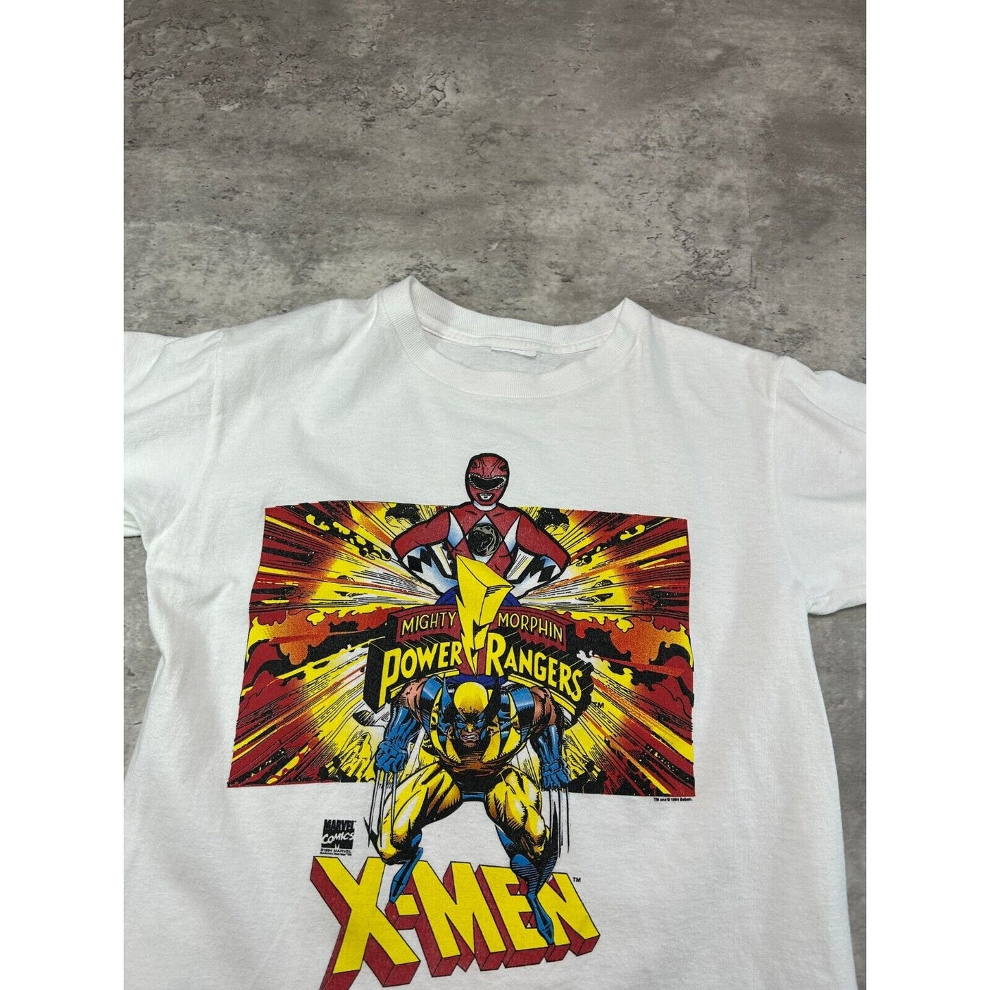Vintage 1994 Marvel X-Men Power Rangers Superhero Graphic T-Shirt Size XS White