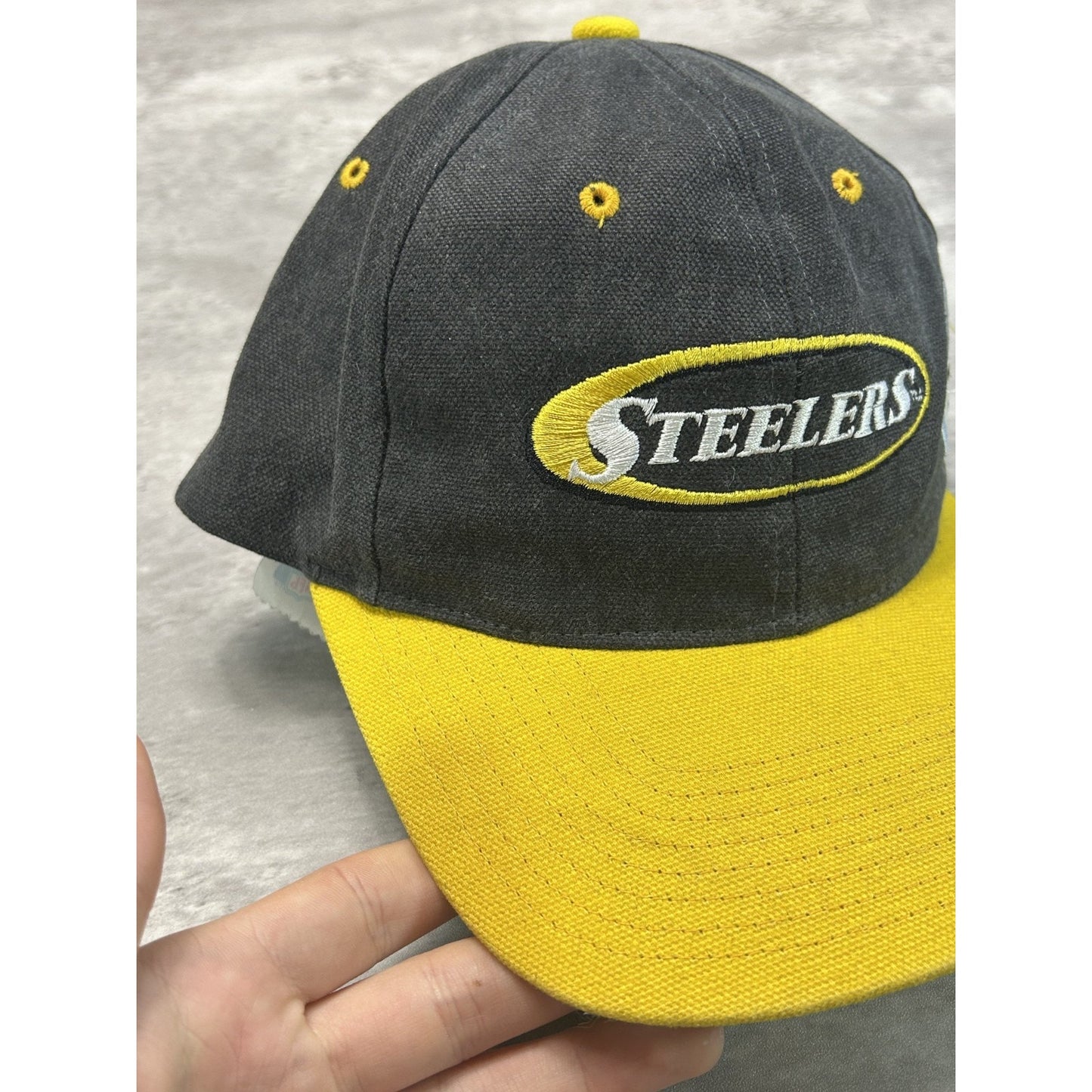 Vintage 90s Pittsburgh Steelers NFL Embroidered Spellout Strapback Hat OSFA