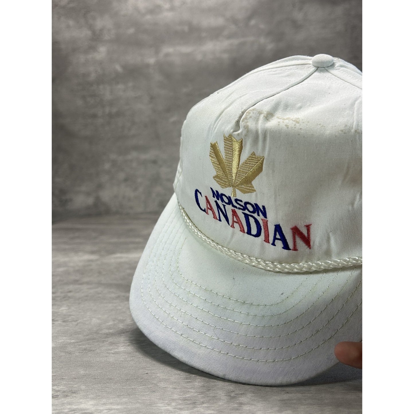 Vintage 90s Molson Canadian Embroidered Spellout Beer Promo Snapback Hat OSFA