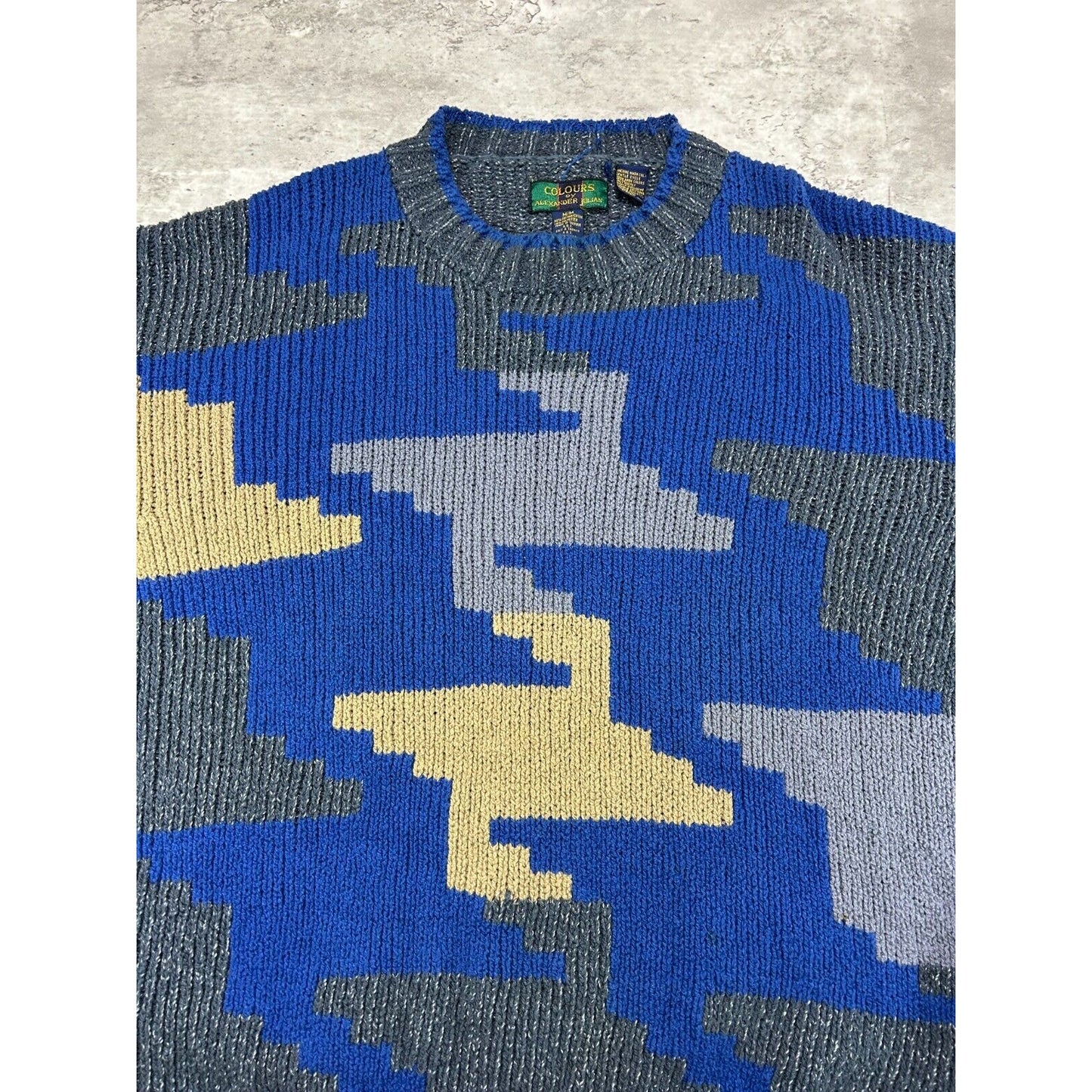 Vintage 90s Colours Geometric Print Pull Over Ribbed Knit Sweater Size Medium