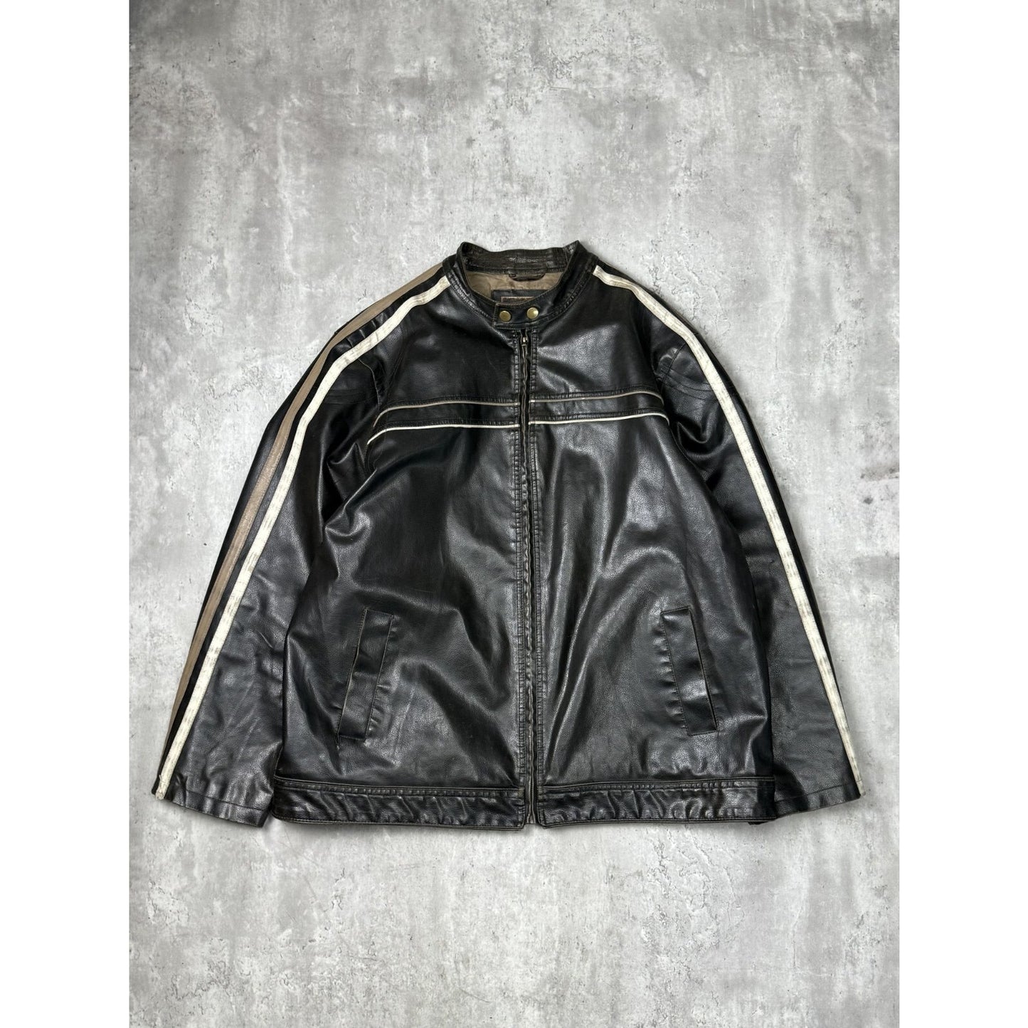 Vintage Arizona Jean Company Striped Cafe Racer Leather Jacket Size 2XLT