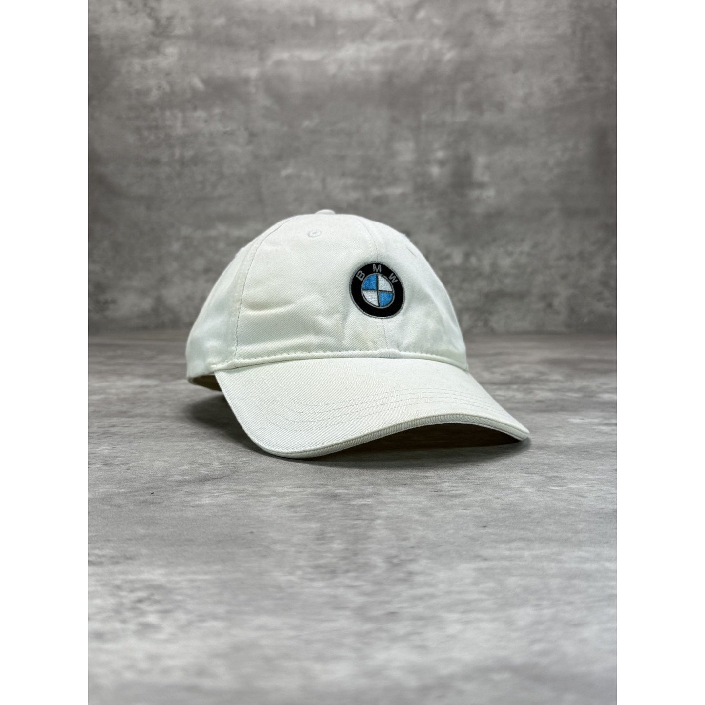 Vintage BMW Embroidered Logo Car Strapback Hat OSFA White