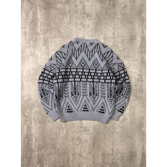 Vintage 90s Spunky Geometric Striped Pullover Knit Sweater Size Medium Gray