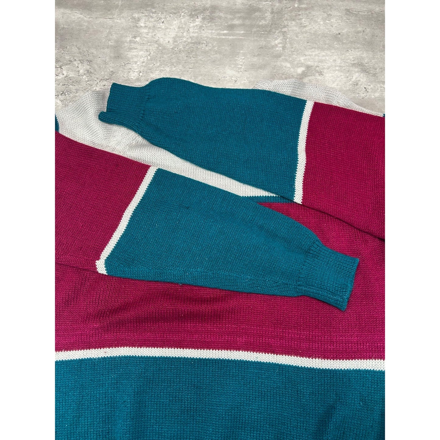 Vintage John R Marks Tri Colour Striped Pullover Knit Sweater Size XL