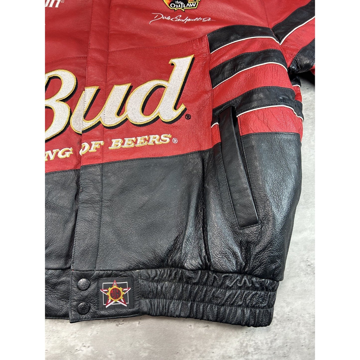 Vintage 90s Jeff Hamilton Budweiser King Of Beers Nascar Leather Race Jacket XL