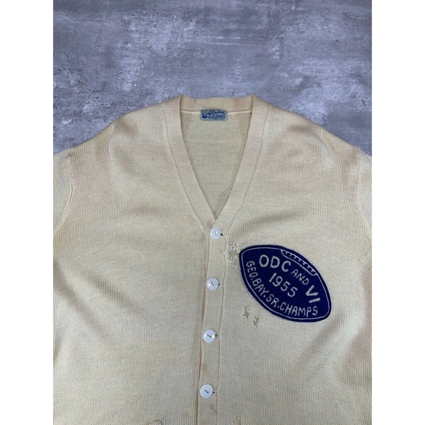Vintage 1955 Georgian Bay SR Football Champs Cardigan Knit Sweater Size Large