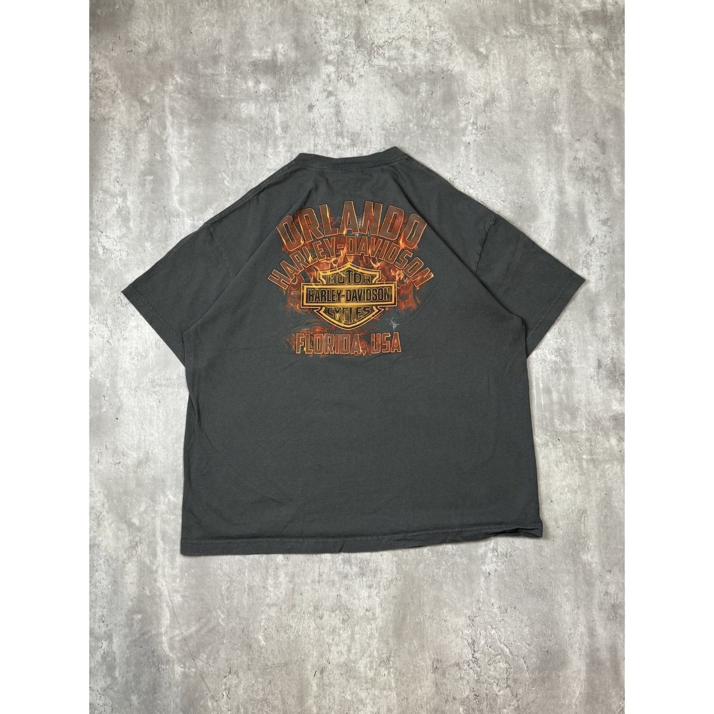 Harley Davidson Motorcycles Flaming Skull Spellout Graphic T-Shirt Size 2XL