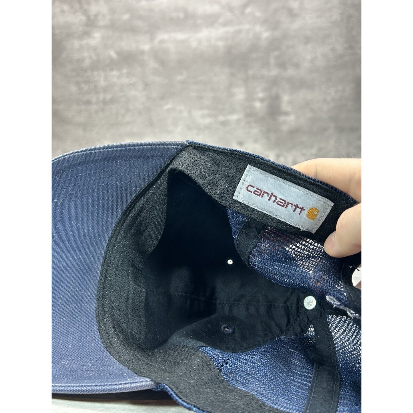 Carhartt Workwear Embroidered Patch Trucker Snapback Hat OSFA Navy Blue