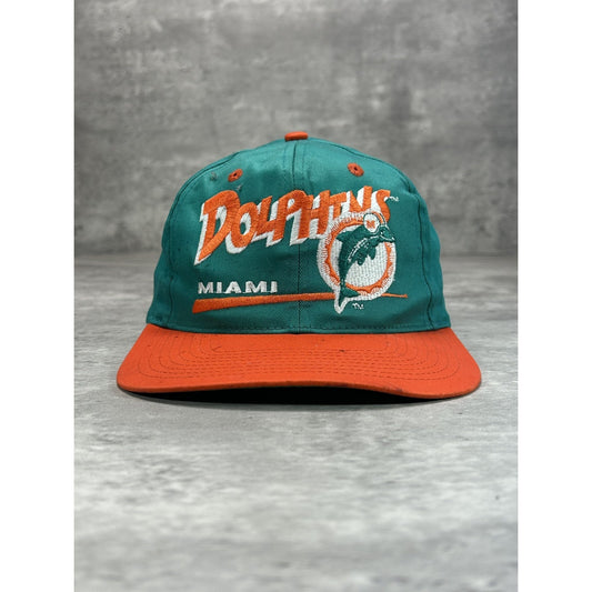 Vintage 90s Miami Dolphins NFL Embroidered Spellout Logo Snapback Hat OSFA