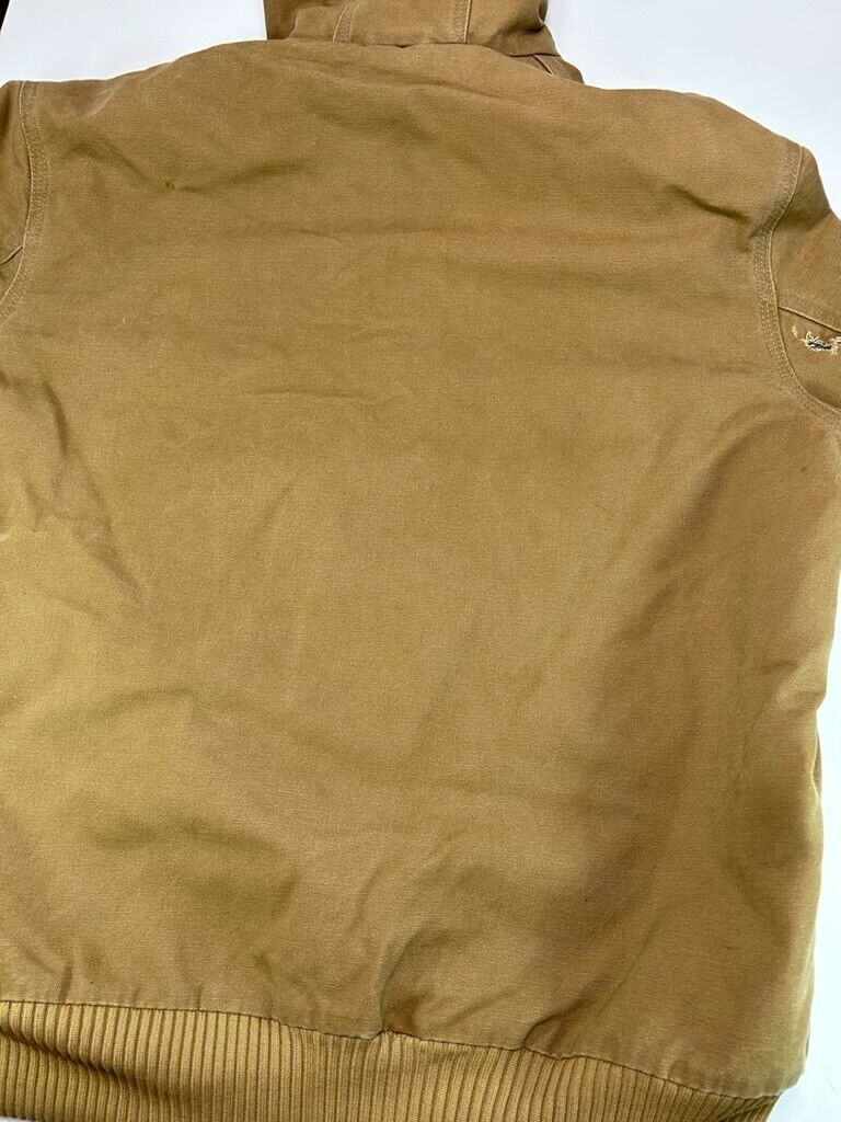Vintage Carhartt Plaid Lined Canvas Workwear Hooded Bomber Jacket Size Large Tall