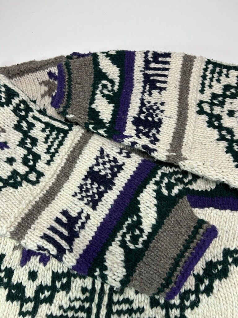 Vintage 80s Rey Wear Abstract Print 100% Wool Pocketed Cardigan Sweater Size Large