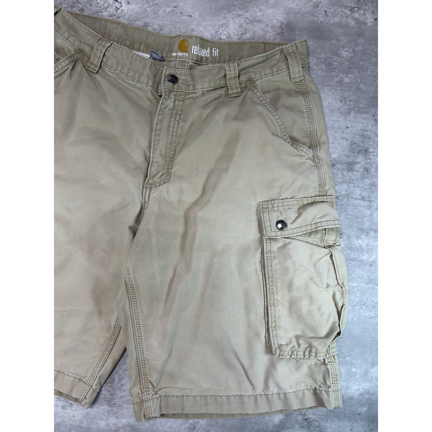 Carhartt Relaxed Fit Canvas Workwear Multi Pocket Cargo Shorts Size 35 Beige
