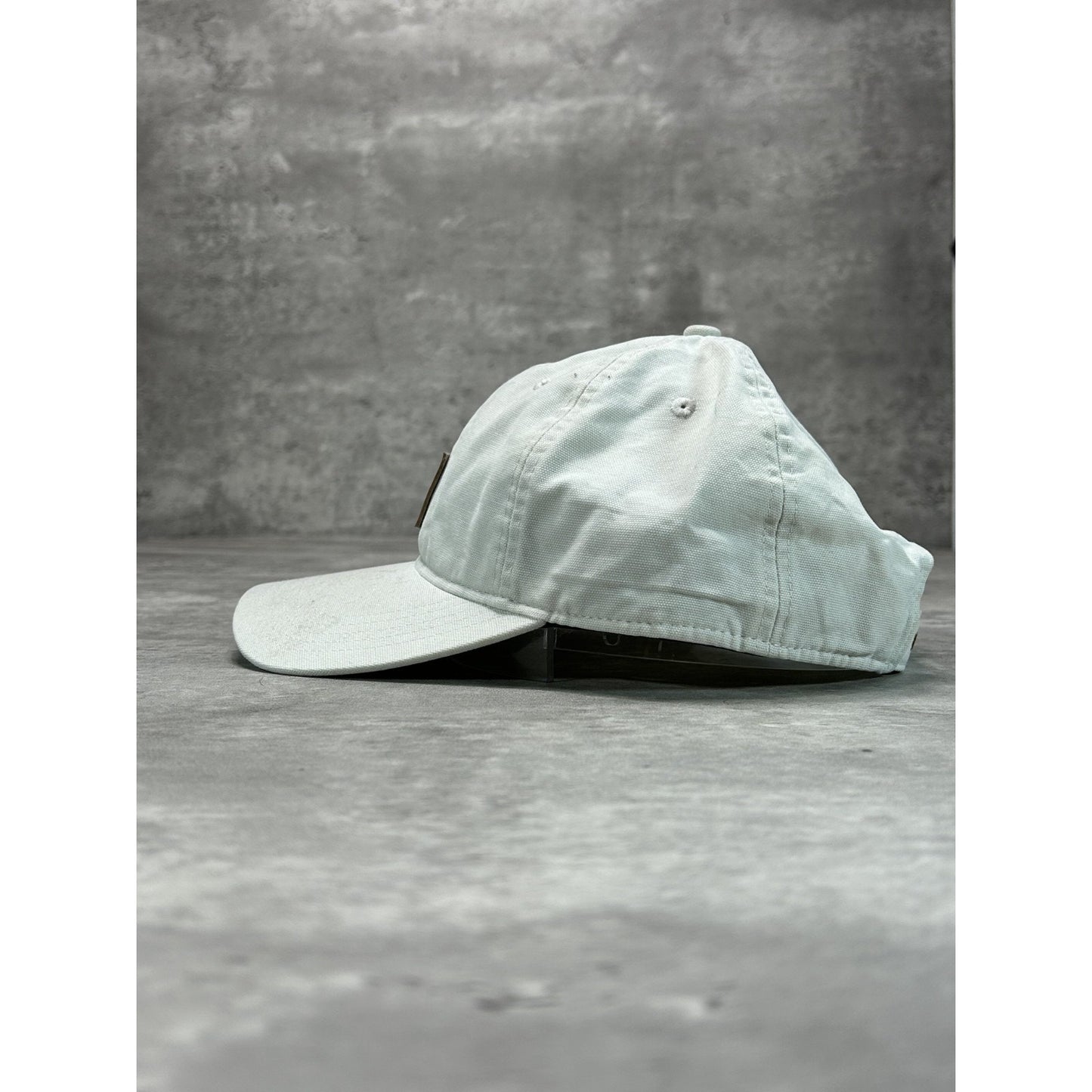 Vintage Carhartt Canvas Workwear Embroidered Leather Patch Strapback Hat OSFA