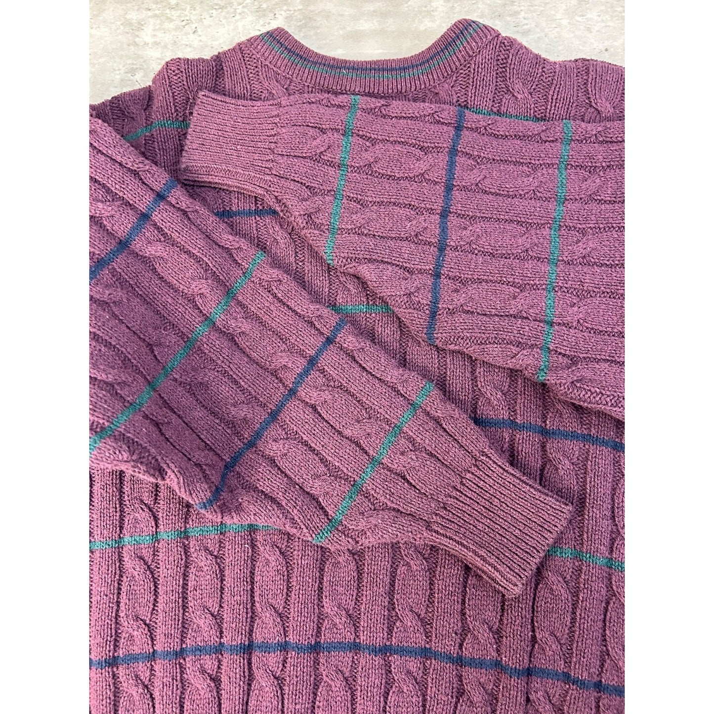 Vintage 90s Striped Cable Knit Pull Over Ribbed Sweater Size Medium