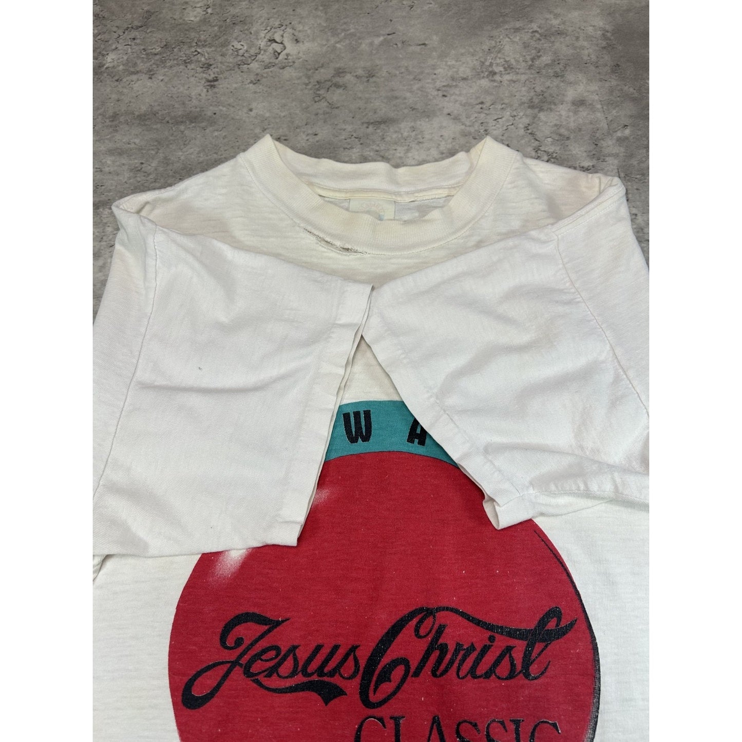 Vintage 90s Love Jesus Hes The Real Deal Parody Graphic T-Shirt Size Large