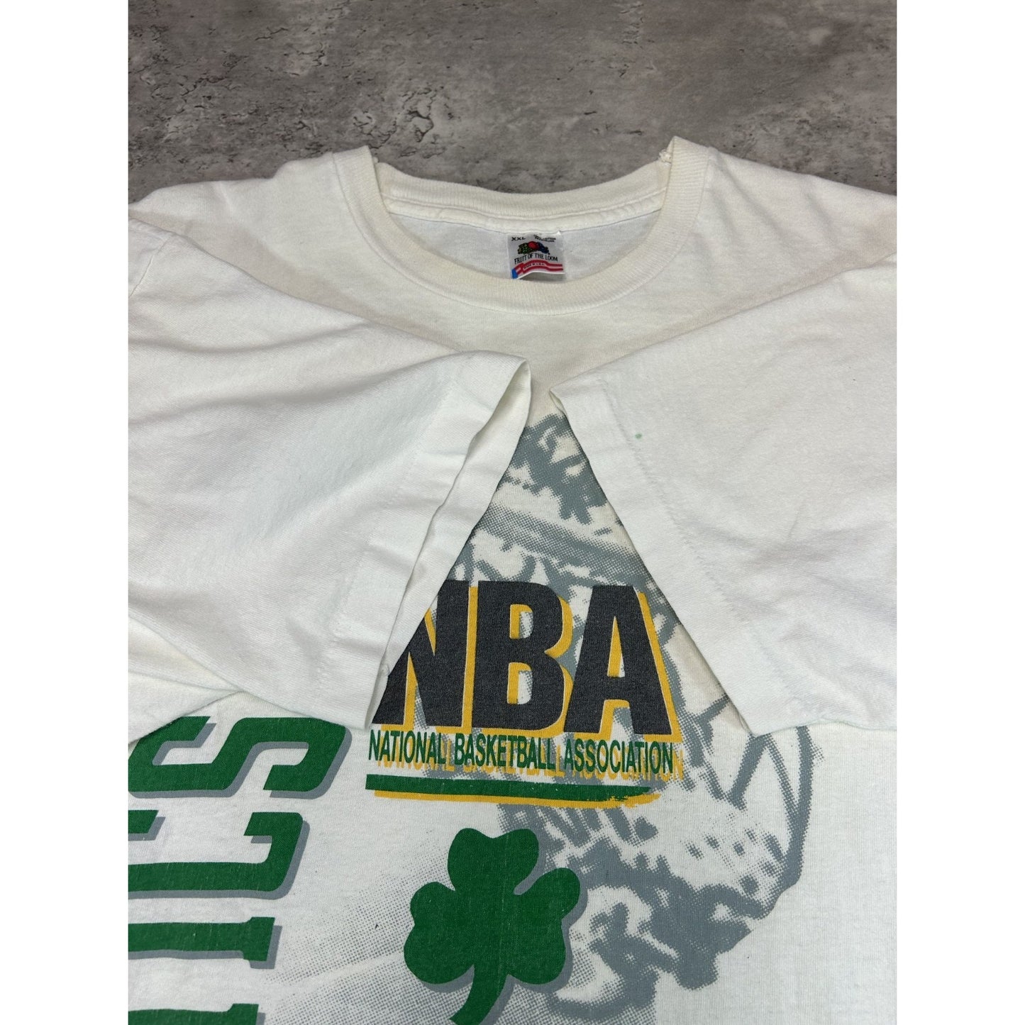 Vintage 90s Boston Celtics NBA All Over Print Basketball T-Shirt Size 2XL