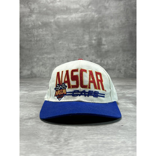 Vintage 90s Nascar Cafe Embroidered Spellout Snapback Hat OSFA White