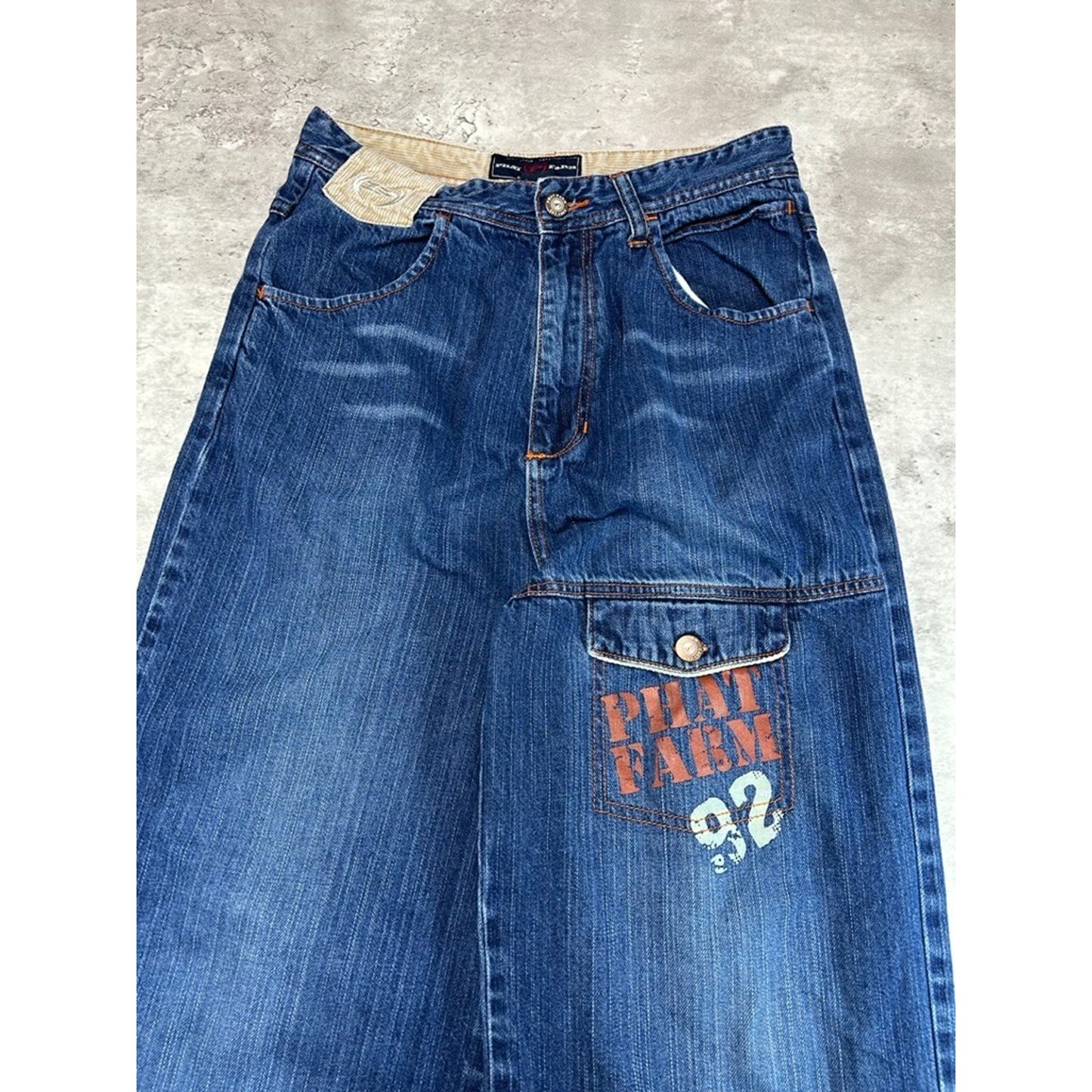 Vintage Womens Y2K Phat Farm Embroidered Dark Wash Denim Pants Size 29 Blue