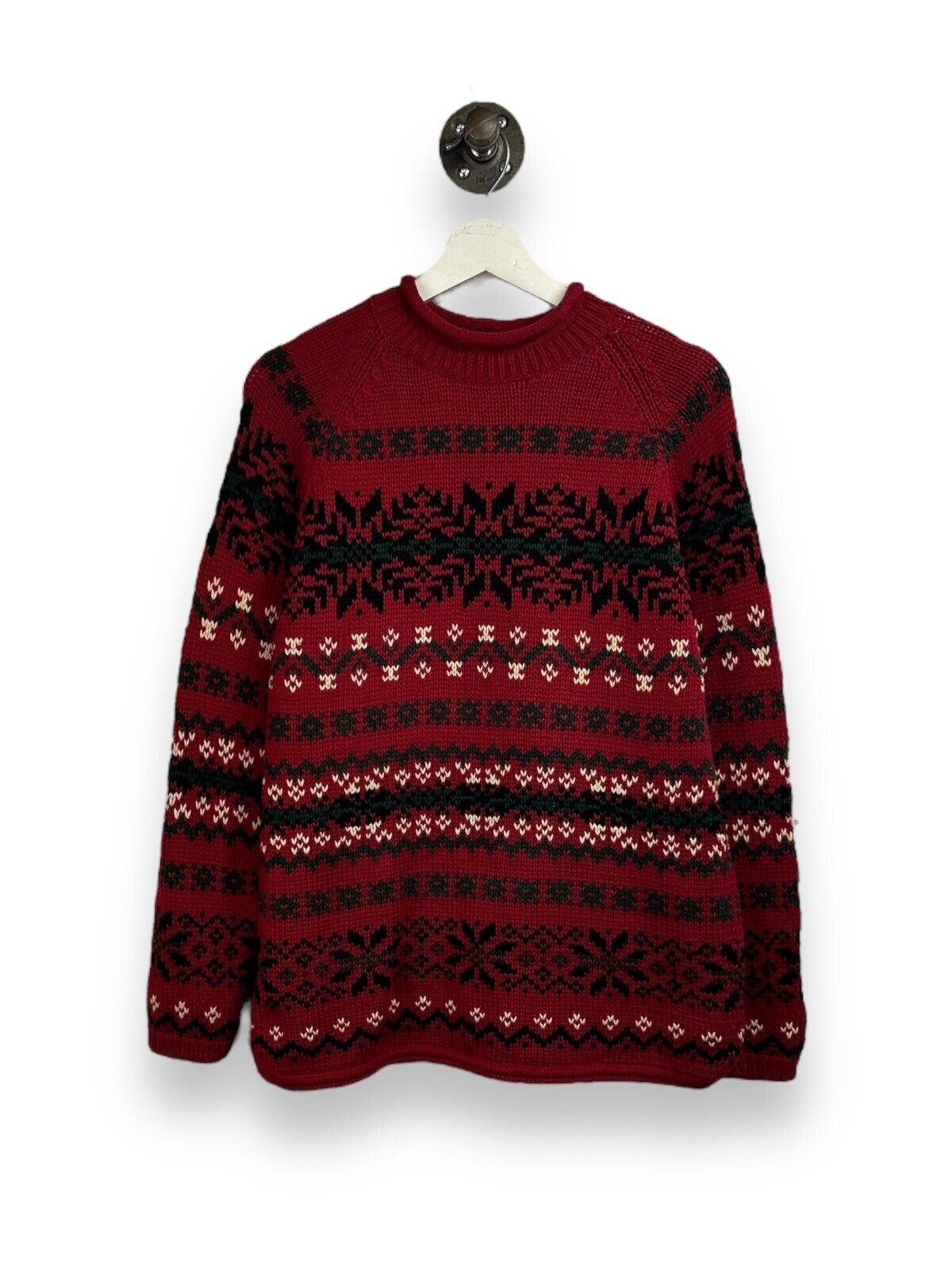 Vintage 90s Eddie Bauer Abstract Winter Pattern Mock Neck Knit Sweater Size Medium