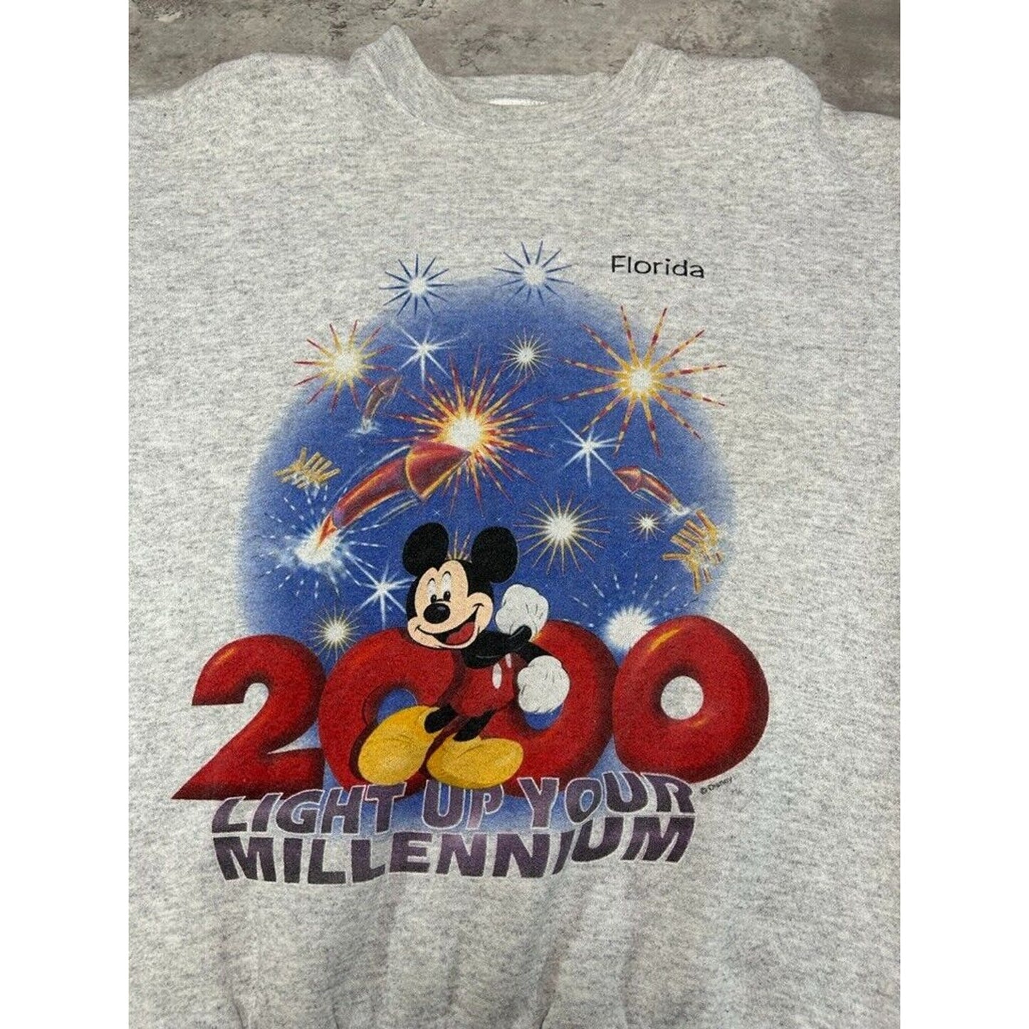 Vintage 2000 Disney Mickey Mouse Millennium Graphic Sweatshirt Size Medium Gray