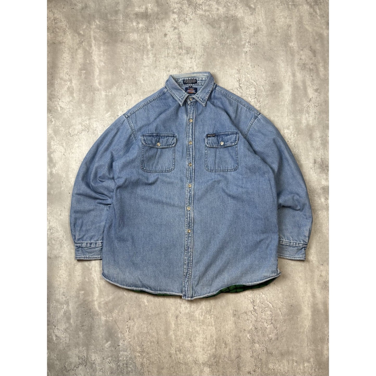 Vintage Dickies Plaid Print Long Sleeve Denim Button Up Shirt Size XL