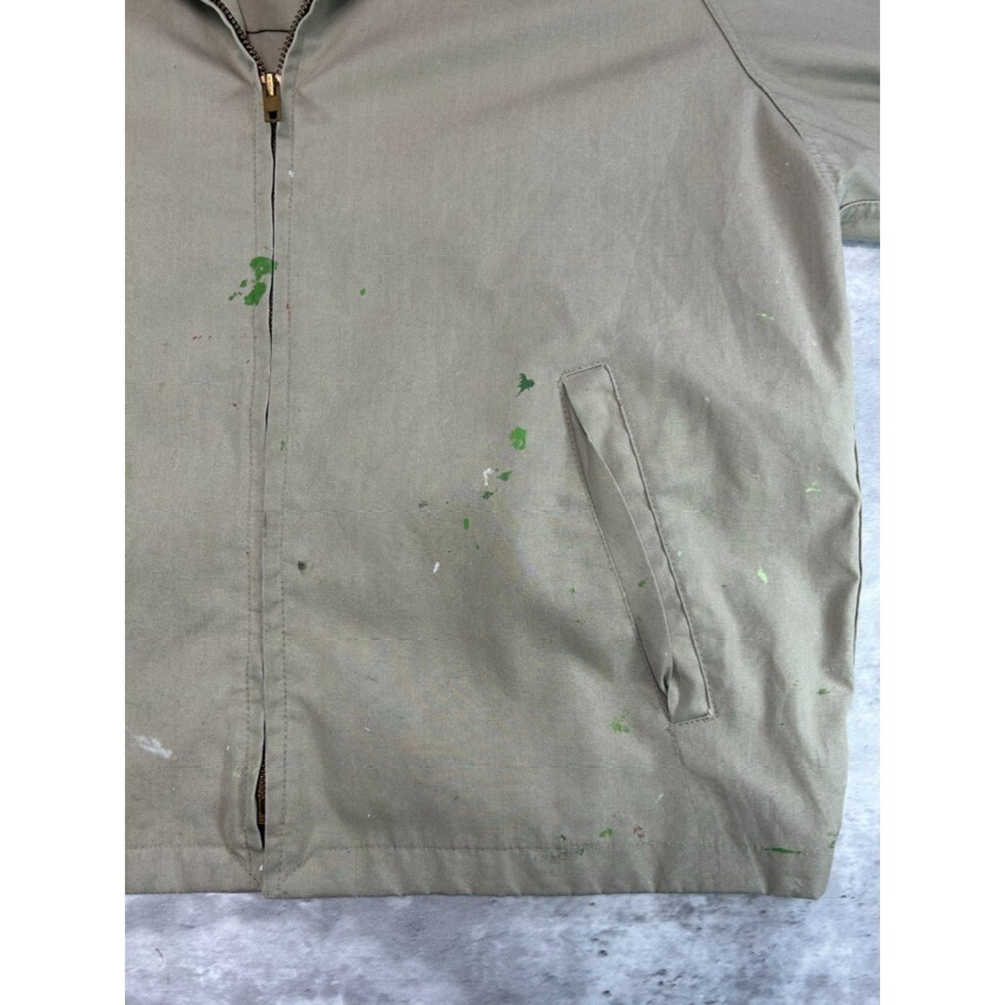 1970s English Squire Paint Splattered Full Zip Ricky Jacket Size Large Beige