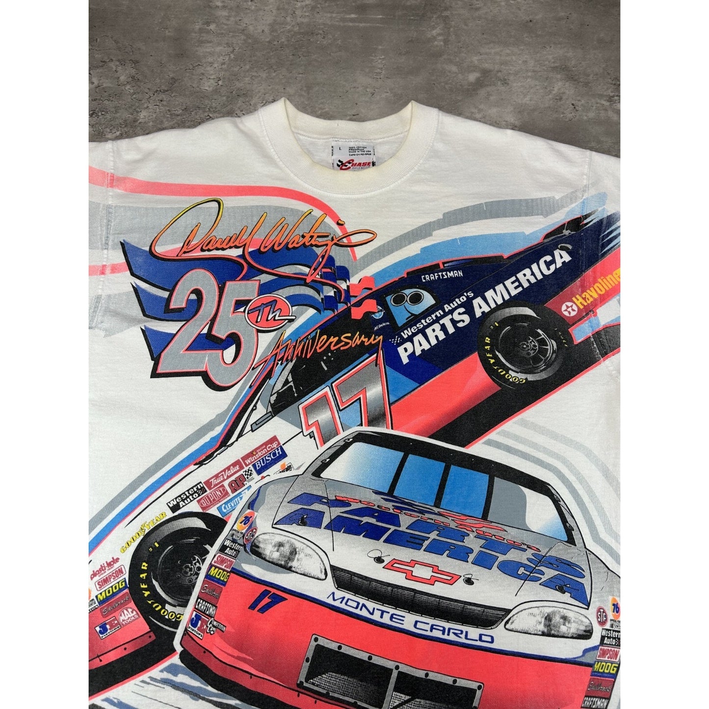 Vintage 1997 Darrel Waltrip #17 25th Anniversary Big Graphic T-Shirt Size Large